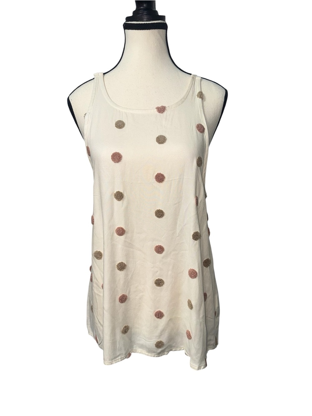 Women’s MINE Textured Cream Polka Dot Tank Top Size Small